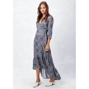 LoveStitch Women's Lenka Wrap Maxi Dress Floral 3/4 Sleeve Size M High-Low Boho